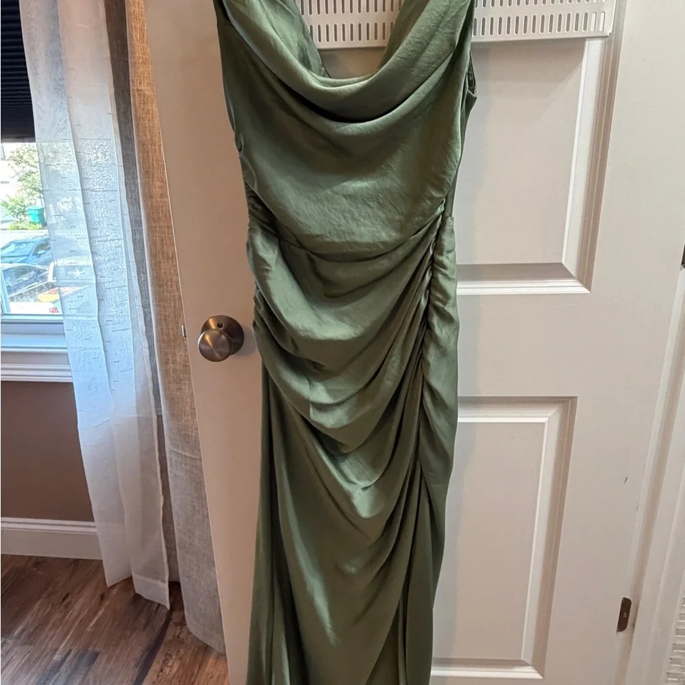 Abercrombie & Fitch Satin Cowl Neck Maxi Dress - Sage